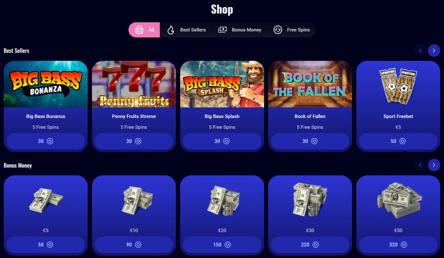 BotSpinsBet Casino Coins Shop