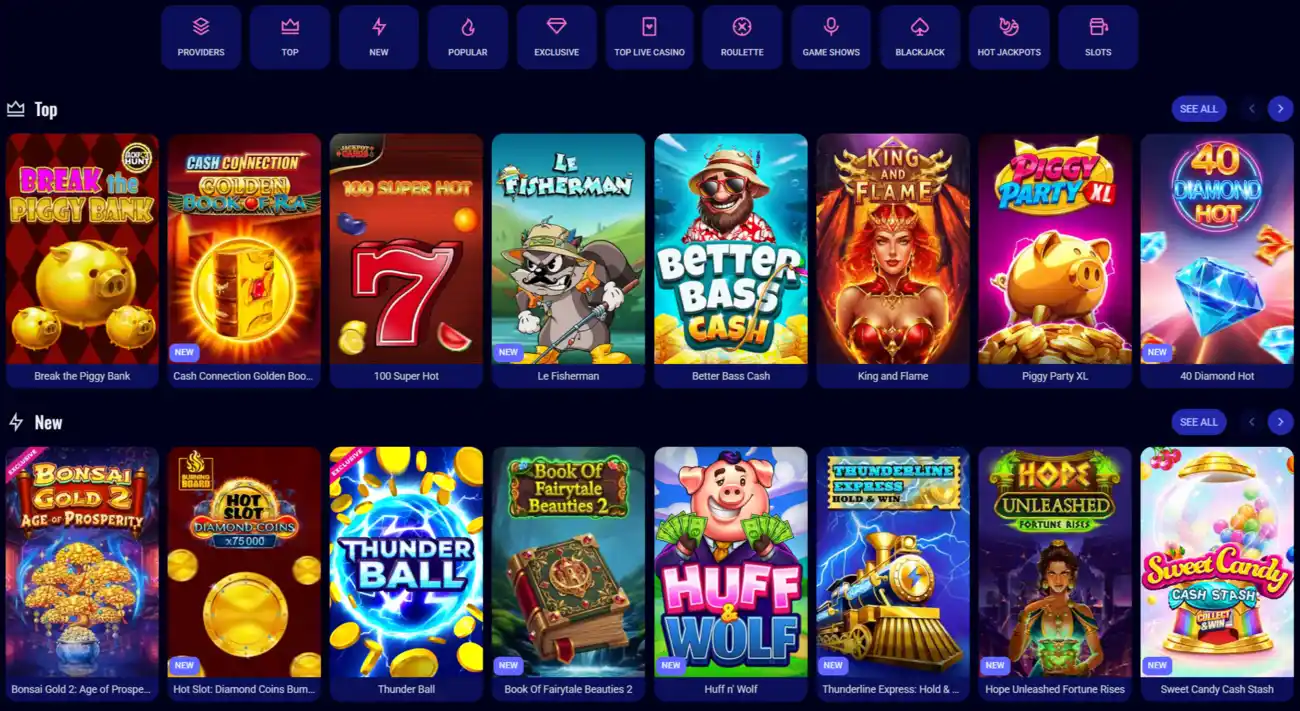 BotSpinsBet Casino Homepage