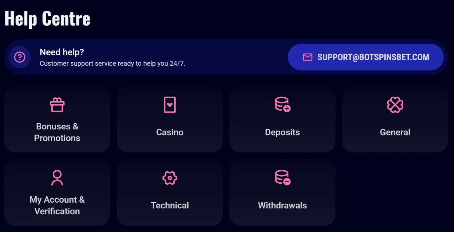 BotSpinsBet Casino Customer Support